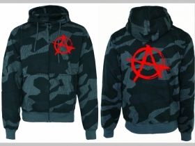 Anarchy áčko v kruhu hrubá maskáčová mikina na zips s kapucou vzor Nightcamo-Nočný maskáč "Splinter"